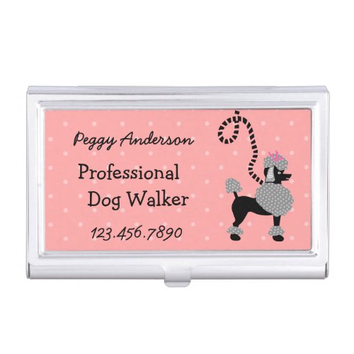 Dog Walking Modern 50s Retro Poodle Pet Walker Business Card Holder