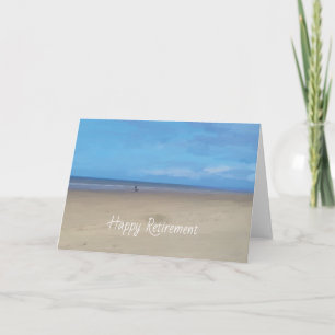 Dog walking on the beach retirement card