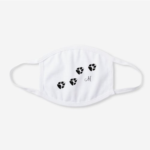 Dog walking paw prints monogrammed white cotton face mask