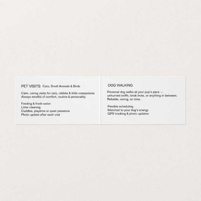 Dog walking, pet care Business Card (Inside Unfolded)