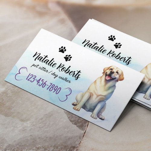 Dog Walking  Pet Sitter Happy Labrador Watercolor Business Card
