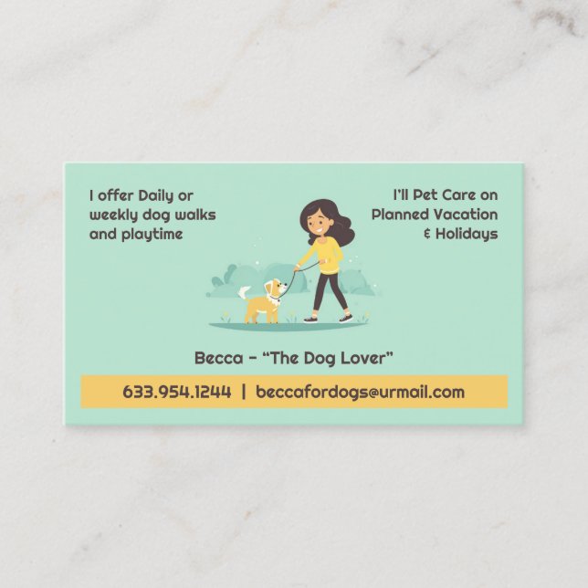 Dog Walking Pet Sitting Business Card Template (Front)