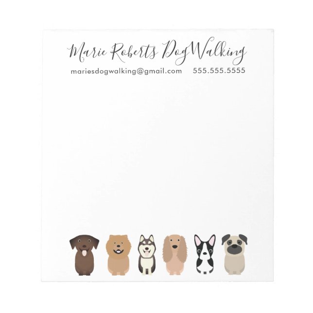 Dog Walking, Pet Sitting, Dog Boarding, Drop In Notepad (Front)