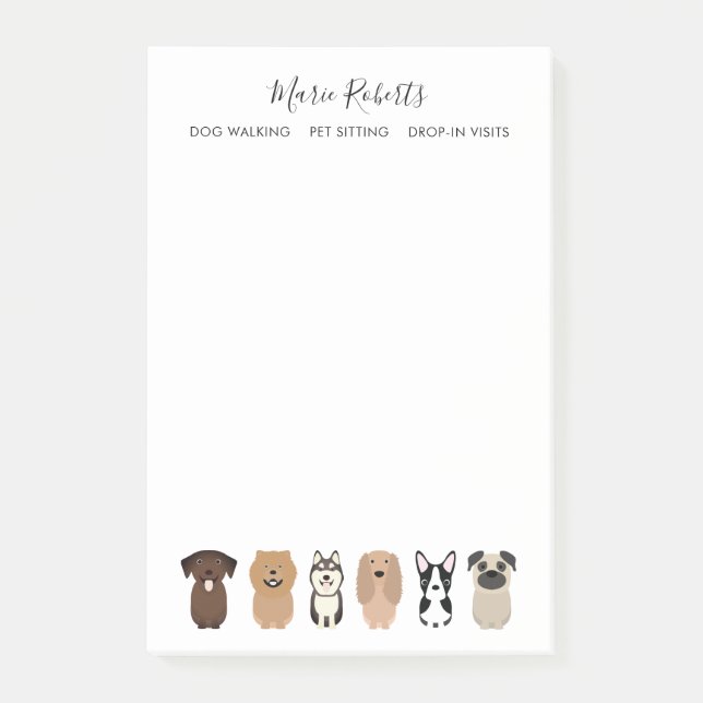 Dog Walking, Pet Sitting, Dog Boarding, Drop In Post-it Notes (Front)