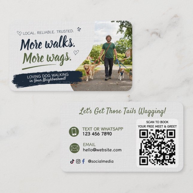 Dog Walking Pet Sitting with QR Code Business Card (Front/Back)