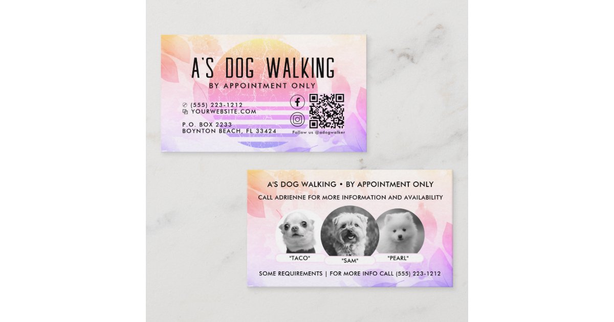 Dog Walking QR Code Photo Business Card | Zazzle