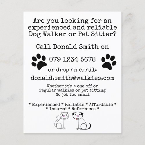 Dog Walking Sitting Business Flyer Leaflet offer