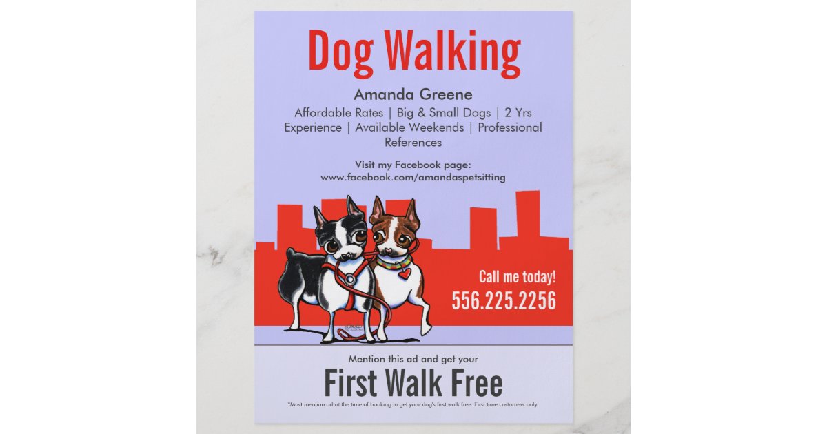 Dog Walking Walker Boston Terriers Coupon Ad Flyer | Zazzle