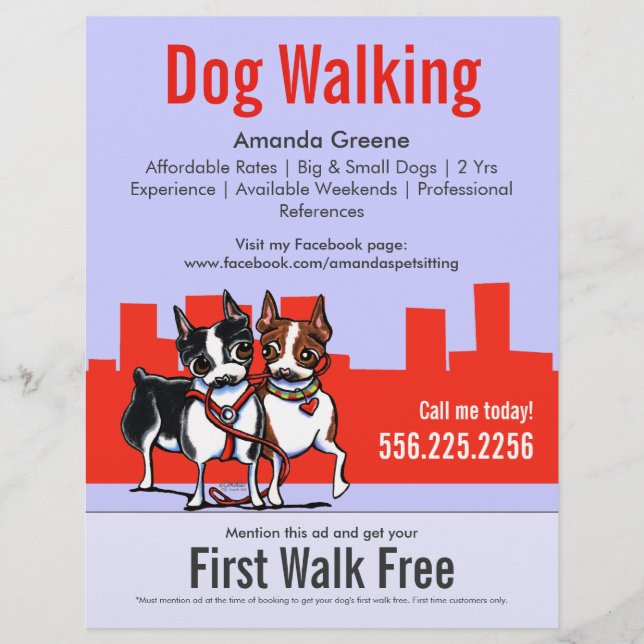 Dog Walking Walker Boston Terriers Coupon Ad Flyer (Front)