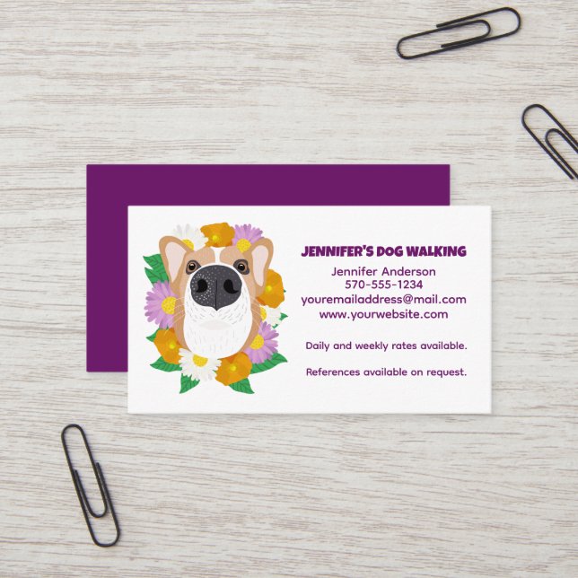 Dog Walking, Walker, Pet Sitting, Grooming Business Card (Front/Back In Situ)