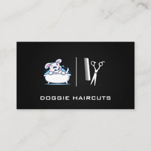 Dog Wash Groomer Black Mesh Background Business Card