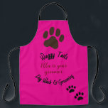 Dog Wash & Groomer Customized Apron<br><div class="desc">Dog Wash and Groomer Apron. Large paw and two smaller paws at the bottom. Editable. Customizable text and name.</div>