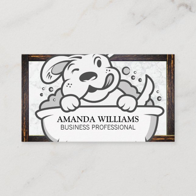 Dog Wash | Marble | Wood Border Business Card (Front)