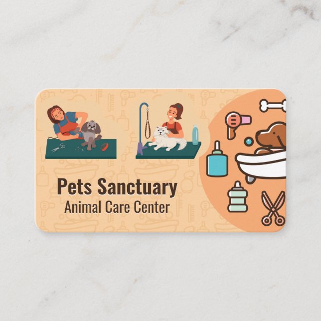 Dog Wash Shower Grooming | Animal Care Business Card (Front)