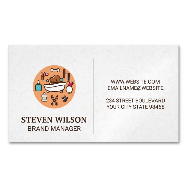 Dog Wash Shower Icon | Paper Texture Background Business Card Magnet (Front)