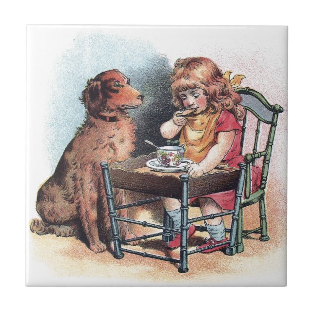 Dog Watching Toddler Eat Ceramic Tile (Front)