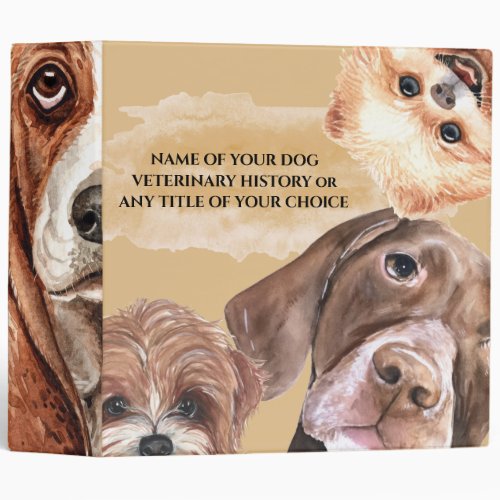 Dog watercolor faces realist pet animals 3 ring binder