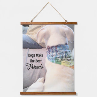 Dog Wearing a Colorful Scarf Watching Dad Photo Hanging Tapestry