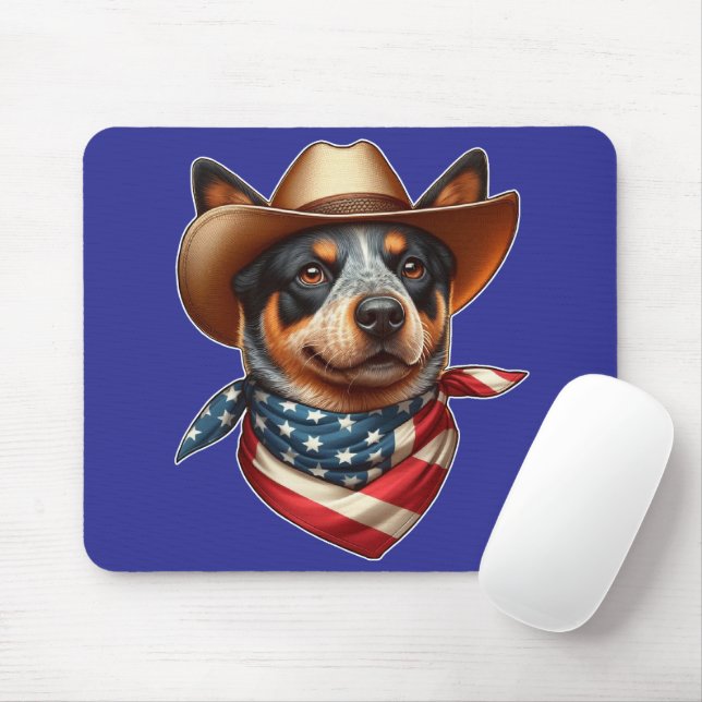 Dog Wearing a Hat and American Flag Bandana Mouse Pad (With Mouse)