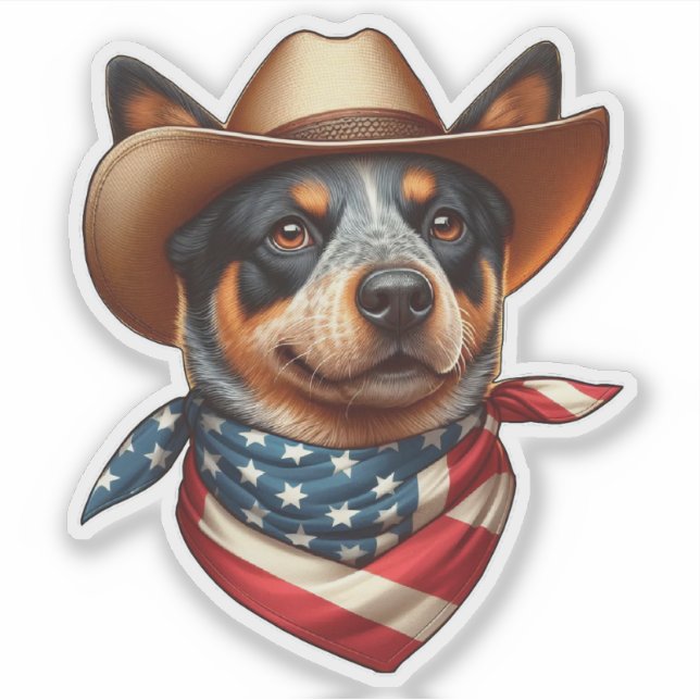 Dog Wearing a Hat and American Flag Bandana Sticker (Front)