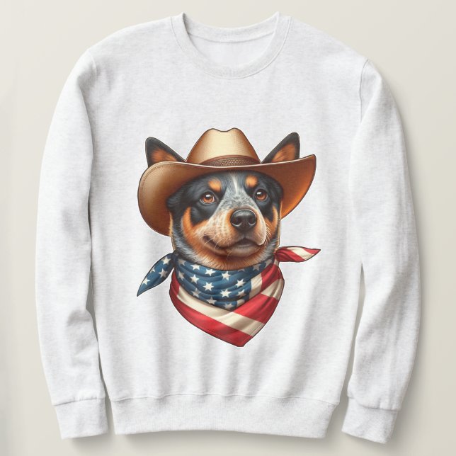 Dog Wearing a Hat and American Flag Bandana Sweatshirt (Design Front)