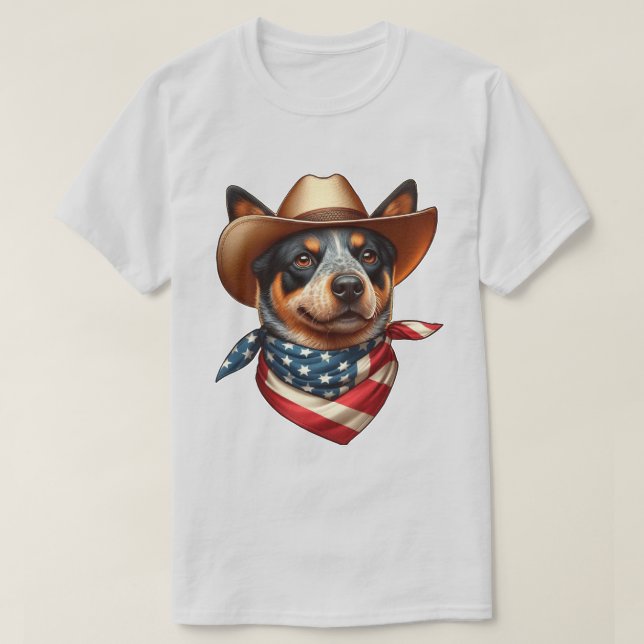 Dog Wearing a Hat and American Flag Bandana T-Shirt (Design Front)