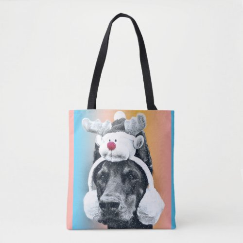 Dog wearing a Reindeer Hat Tote Bag