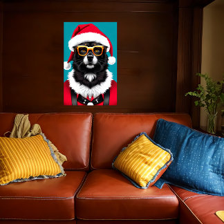 dog wearing a Santa hat and sunglasses| AI Art Poster