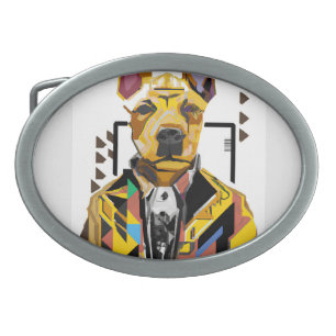 Dog Wearing a Suit: Digital Art Belt Buckle