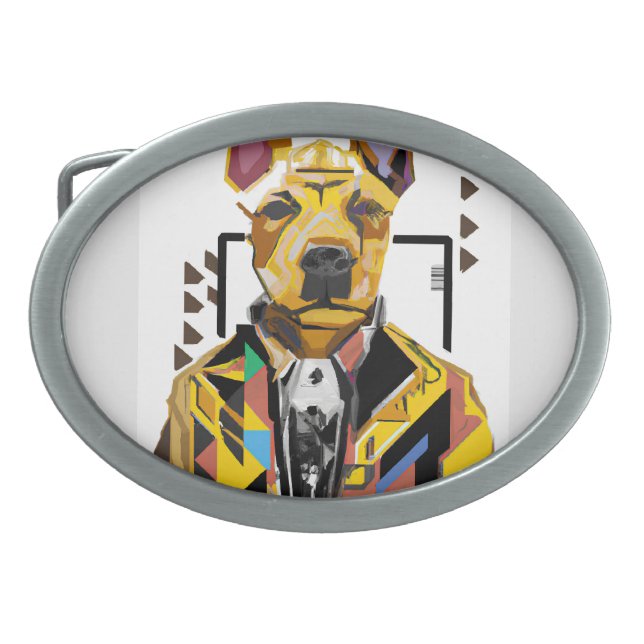 Dog Wearing a Suit: Digital Art Belt Buckle (Front)