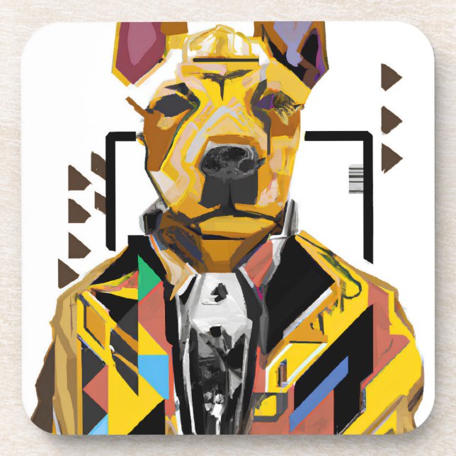 Dog Wearing a Suit: Digital Art Beverage Coaster (Front)