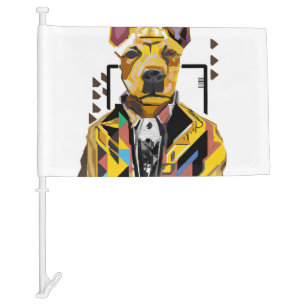 Dog Wearing a Suit: Digital Art Car Flag
