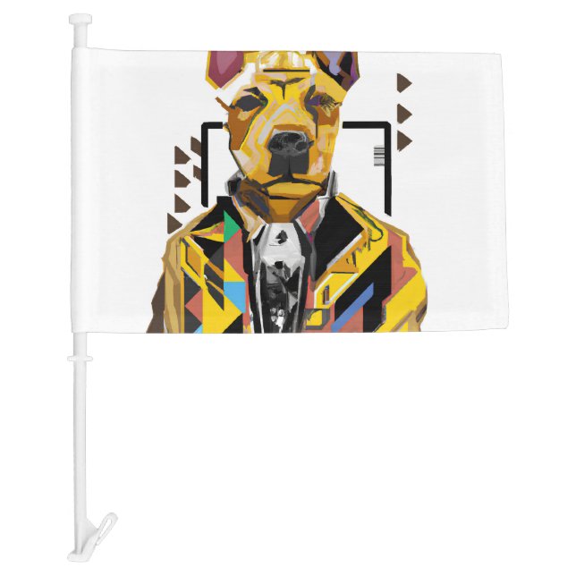 Dog Wearing a Suit: Digital Art Car Flag (Front)