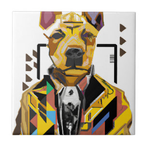 Dog Wearing a Suit: Digital Art Ceramic Tile