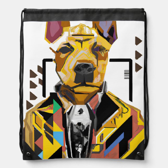 Dog Wearing a Suit: Digital Art Drawstring Bag (Front)