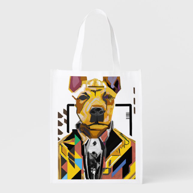 Dog Wearing a Suit: Digital Art Grocery Bag (Front)