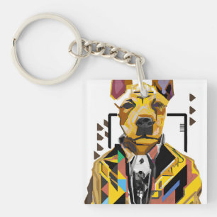 Dog Wearing a Suit: Digital Art Keychain