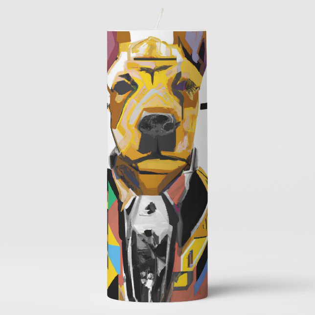 Dog Wearing a Suit: Digital Art Pillar Candle (Front)