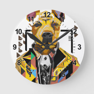 Dog Wearing a Suit: Digital Art Round Clock