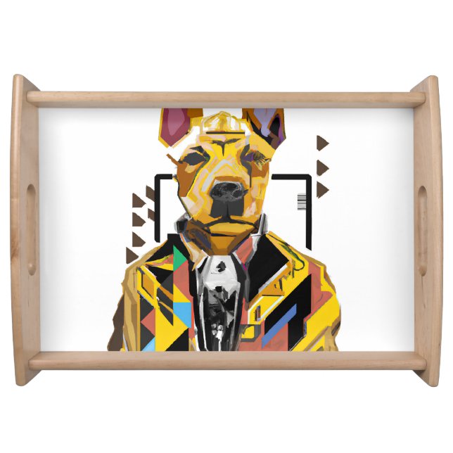 Dog Wearing a Suit: Digital Art Serving Tray (Front)