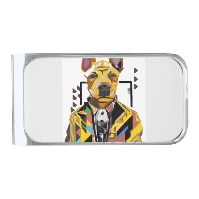 Dog Wearing a Suit: Digital Art Silver Finish Money Clip (Front)