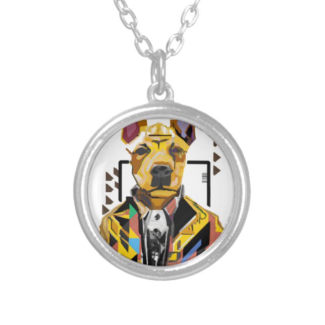 Dog Wearing a Suit: Digital Art Silver Plated Necklace (Front)