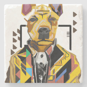 Dog Wearing a Suit: Digital Art Stone Coaster