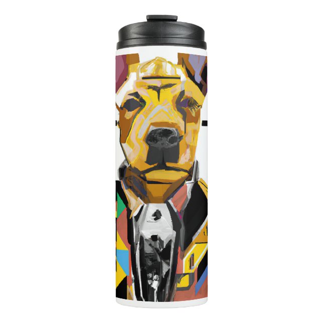 Dog Wearing a Suit: Digital Art Thermal Tumbler (Front)