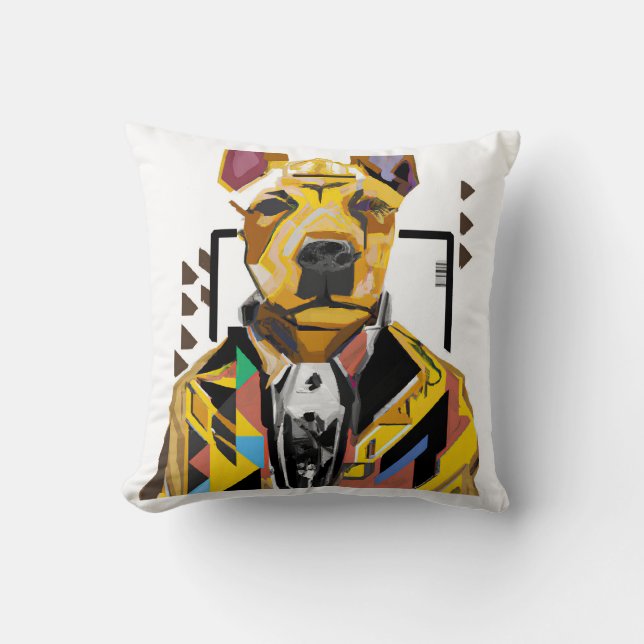 Dog Wearing a Suit: Digital Art Throw Pillow (Front)