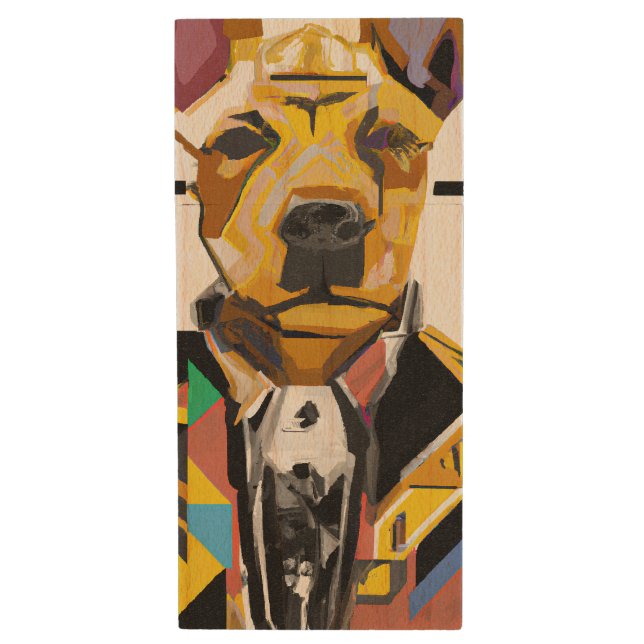 Dog Wearing a Suit: Digital Art Wood Flash Drive (Front Vertical)
