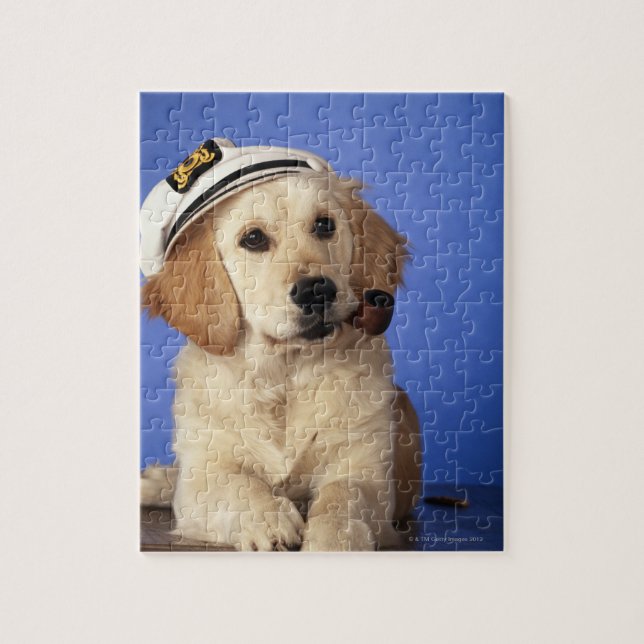 Dog wearing cap, holding smoke pipe jigsaw puzzle (Vertical)