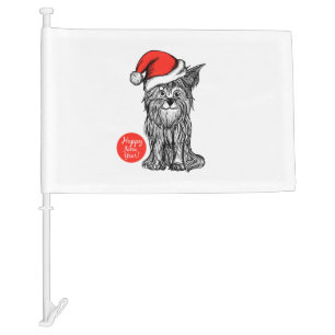 Dog wearing Christmas Hat Car Flag