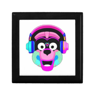 Dog wearing headphones and having fun gift box