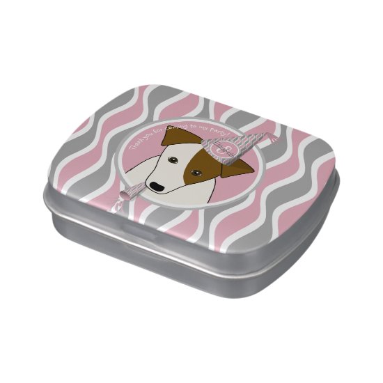 Dog wearing party hat girl's puppy pawty birthday candy tin